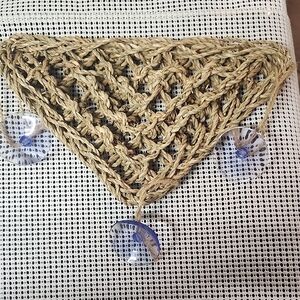 Handmade Crochet Wall Hanging with Blue Accents
